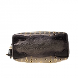 Pre Owned Prada Black/Olive Green Leather Grommet Bauletto Bag