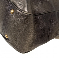 Pre Owned Prada Olive Green Metallic Vitello Daino Leather Hobo