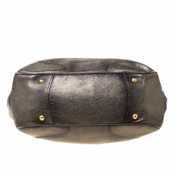 Pre Owned Prada Olive Green Metallic Vitello Daino Leather Hobo