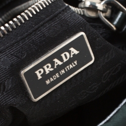 Pre Owned Prada Dark Green Nylon and Leather Shoulder Bag