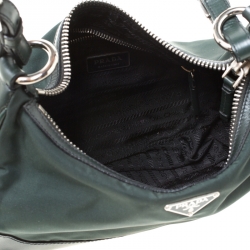 Pre Owned Prada Dark Green Nylon and Leather Shoulder Bag