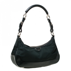 Pre Owned Prada Dark Green Nylon and Leather Shoulder Bag