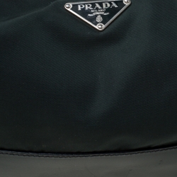 Pre Owned Prada Dark Green Nylon and Leather Shoulder Bag