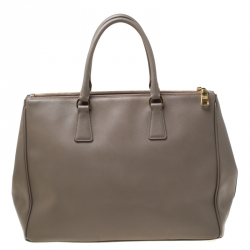 Pre Owned Prada Taupe Saffiano Lux Leather Large Double Zip Tote