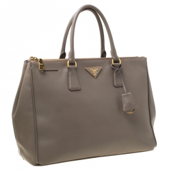 Pre Owned Prada Taupe Saffiano Lux Leather Large Double Zip Tote