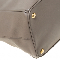 Pre Owned Prada Taupe Saffiano Lux Leather Large Double Zip Tote