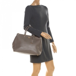 Pre Owned Prada Taupe Saffiano Lux Leather Large Double Zip Tote