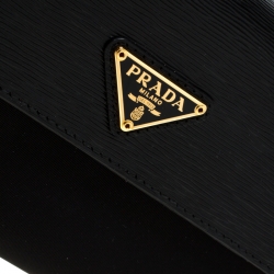 Pre Owned Prada Black Leather and Nylon Flap Crossbody Bag