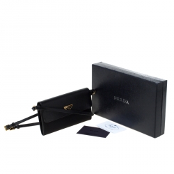 Pre Owned Prada Black Leather and Nylon Flap Crossbody Bag
