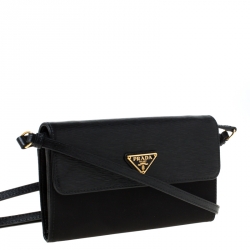 Pre Owned Prada Black Leather and Nylon Flap Crossbody Bag