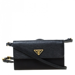 Pre Owned Prada Black Leather and Nylon Flap Crossbody Bag