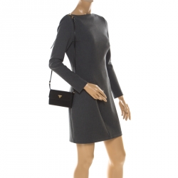 Pre Owned Prada Black Leather and Nylon Flap Crossbody Bag