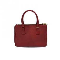 Pre Owned Prada Red Saffiano Lux Leather Small Double Zip Tote
