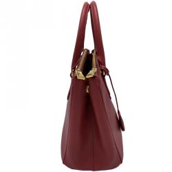 Pre Owned Prada Red Saffiano Lux Leather Small Double Zip Tote