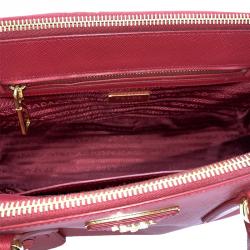 Pre Owned Prada Red Saffiano Lux Leather Small Double Zip Tote