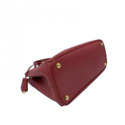 Pre Owned Prada Red Saffiano Lux Leather Small Double Zip Tote