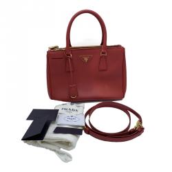 Pre Owned Prada Red Saffiano Lux Leather Small Double Zip Tote