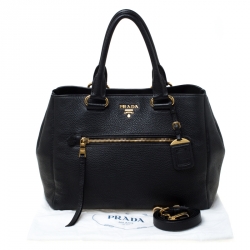 Pre Owned Prada Black Leather Cervo Pocket Tote 