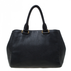 Pre Owned Prada Black Leather Cervo Pocket Tote 