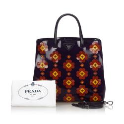 Pre Owned Prada Black Patent Leather Spazzolato Floral Applique Tote