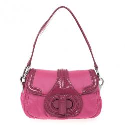 Pre Owned Prada Pink Nylon Gabardine Turnlock Flap Shoulder Bag