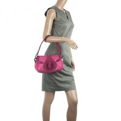 Pre Owned Prada Pink Nylon Gabardine Turnlock Flap Shoulder Bag