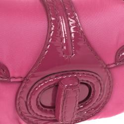 Pre Owned Prada Pink Nylon Gabardine Turnlock Flap Shoulder Bag