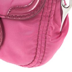 Pre Owned Prada Pink Nylon Gabardine Turnlock Flap Shoulder Bag