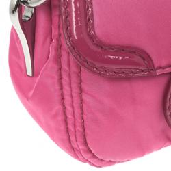 Pre Owned Prada Pink Nylon Gabardine Turnlock Flap Shoulder Bag