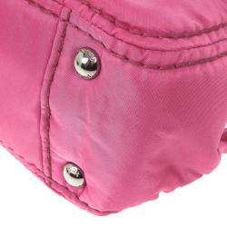 Pre Owned Prada Pink Nylon Gabardine Turnlock Flap Shoulder Bag