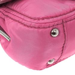 Pre Owned Prada Pink Nylon Gabardine Turnlock Flap Shoulder Bag