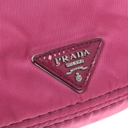 Pre Owned Prada Pink Nylon Gabardine Turnlock Flap Shoulder Bag