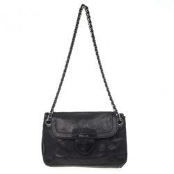 Pre Owned Prada Black Leather Flap Chain Shoulder Bag