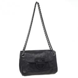 Pre Owned Prada Black Leather Flap Chain Shoulder Bag