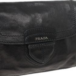 Pre Owned Prada Black Leather Flap Chain Shoulder Bag