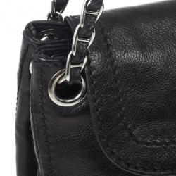 Pre Owned Prada Black Leather Flap Chain Shoulder Bag