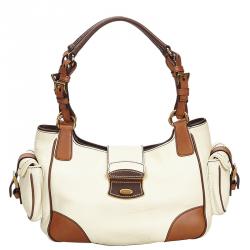 Pre Owned Prada White/Brown Leather Satchel