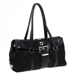 Pre Owned Prada Black Nylon and Leather Satchel