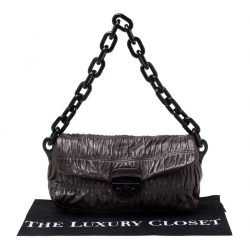 Pre Owned Prada Bronze Leather Gaufre Chain Shoulder Bag