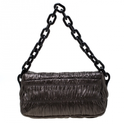 Pre Owned Prada Bronze Leather Gaufre Chain Shoulder Bag