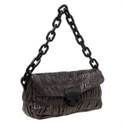 Pre Owned Prada Bronze Leather Gaufre Chain Shoulder Bag