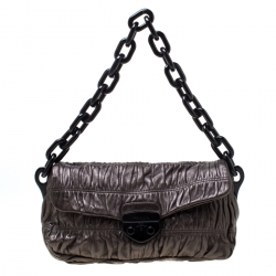 Pre Owned Prada Bronze Leather Gaufre Chain Shoulder Bag