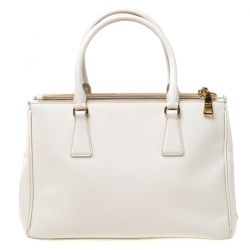 Pre Owned Prada Off-white Saffiano Lux Leather Small Double Zip Tote