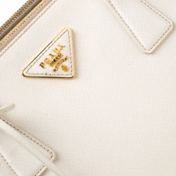 Prada Off-white Saffiano Lux Leather Small Double Zip Tote