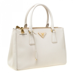 Pre Owned Prada Off-white Saffiano Lux Leather Small Double Zip Tote