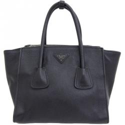 Pre Owned Prada Black Glace Calfskin Leather Twin Pocket Double Handle Tote