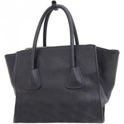 Pre Owned Prada Black Glace Calfskin Leather Twin Pocket Double Handle Tote