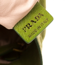 Pre Owned Prada Lime Green Vitello Shine Leather Nocciolo Hobo