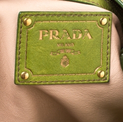 Pre Owned Prada Lime Green Vitello Shine Leather Nocciolo Hobo