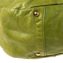 Pre Owned Prada Lime Green Vitello Shine Leather Nocciolo Hobo